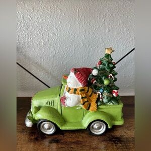 Holiday Snowman Truck Figurine in Green with Christmas Tree